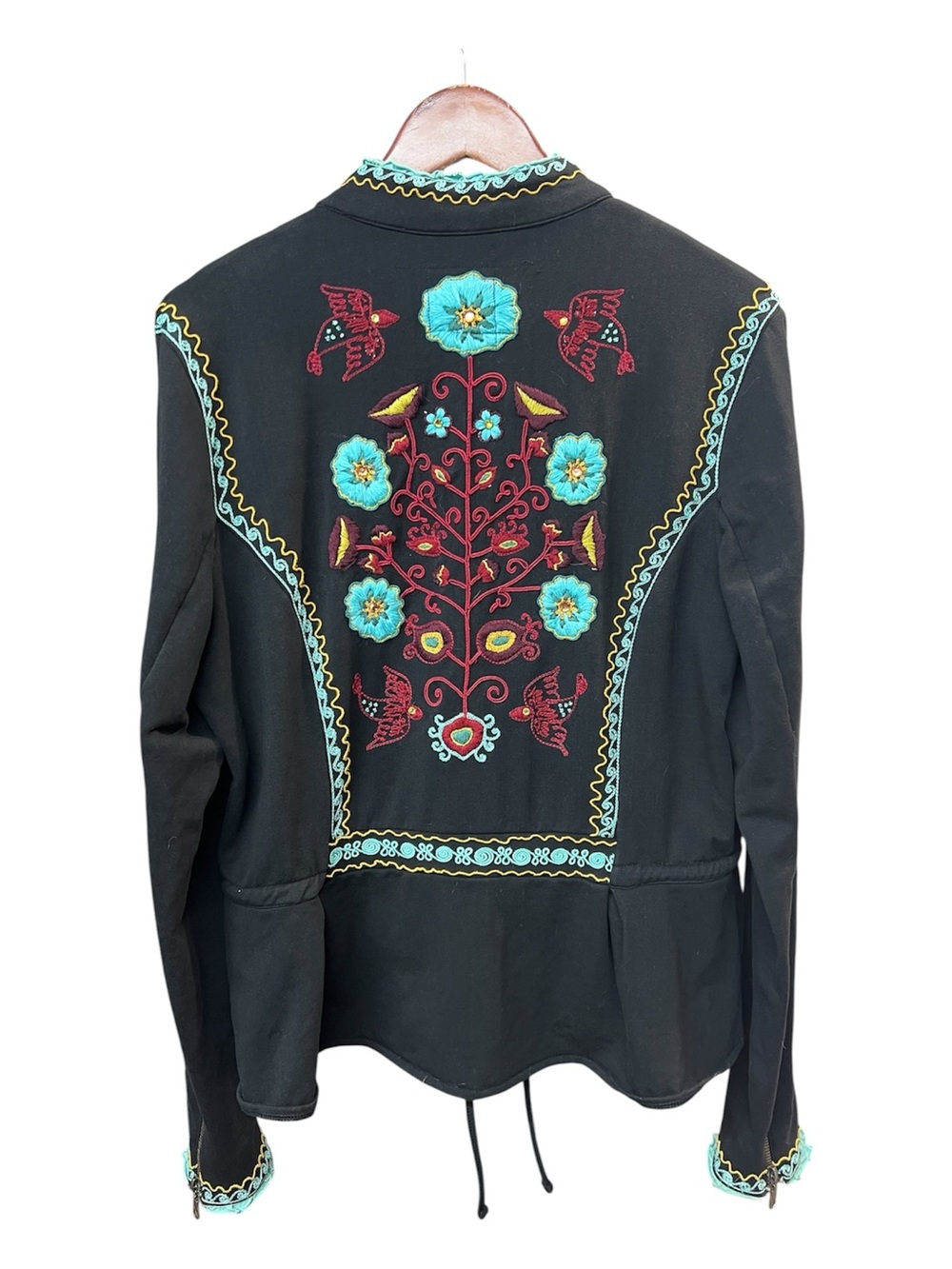 Double D Ranch Women’s Black Embroidered Floral Jacket Size L Western Boho